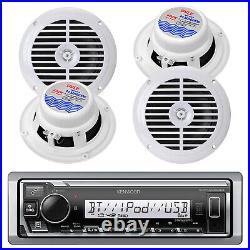 Kenwood Marine USB Bluetooth AM/FM Receiver, 4x 6.5'' 120W Boat Speakers (White)