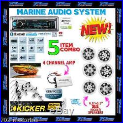 Kmr-m322bt Marine Boat Usb Aux Mp3 Radio + 6 X Kicker Marine Km604w + 400w Amp