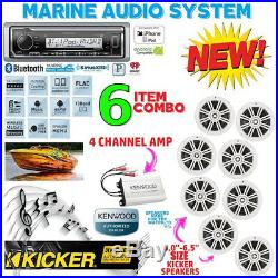 Kmr-m322bt Marine Boat Usb Aux Mp3 Radio + 8 X Kicker Marine Km604w 400w Amp