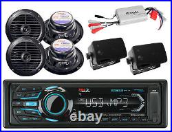 MR1308UABK Boat USB iPod Bluetooth Radio, 800W Amplifier, 6 Black Marine Speakers