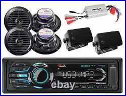 MR1308UABK Boat USB iPod Bluetooth Radio, 800W Amplifier, 6 Black Marine Speakers