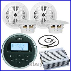 MS30BTR USB Bluetooth Boat Radio, Antenna, 6.5 White Boat Speakers, 400W Amplifier