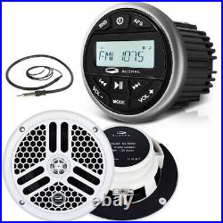 Marine Audio Package with Car Boat Radio + 6.5 120W Speakers + FM AM Antenna