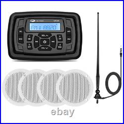 Marine Audio Stereo Bluetooth Radio with 4 Waterproof Boat Speakers with Antenna