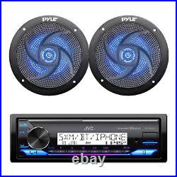 Marine Bluetooth AM/FM Radio, 2x 5.25 180W Blue Flash LED Boat Speakers (Black)