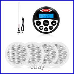 Marine Bluetooth Audio System with Boat Speakers 2 Pair and FM AM Radio Antenna