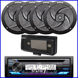 Marine Bluetooth CD Radio, 4x 5.25 180W Low Profile Boat Speaker, Cover (Black)