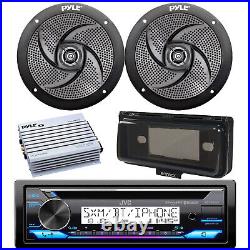 Marine Bluetooth CD Radio, Amplifier, Cover, 2x 5.25 180W Boat Speakers (Black)