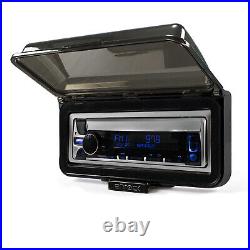 Marine Bluetooth Radio, 2x 5.25 180W Blue Flash LED Boat Speaker, Cover (Black)