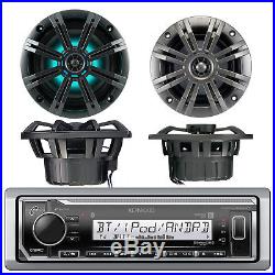 Marine Bluetooth Radio, 2x Kicker 6.5 LED Boat Speakers, 2x 4 Boat Speakers