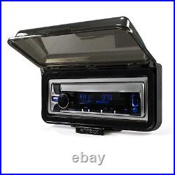 Marine Bluetooth Radio, 4x 4 100W Blue Flash LED Boat Speakers, Cover (Black)