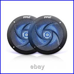 Marine Bluetooth Radio, 4x 5.25 180W Blue Flash LED Boat Speaker, Cover (Black)