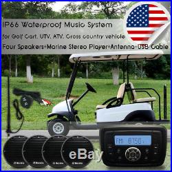 Marine Bluetooth Radio UTV ATV Golf Cart +3 Boat Speakers+Marine Aerial