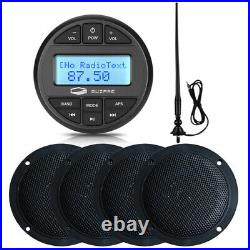 Marine Bluetooth Sound System Receiver and Boat Waterproof 4'' Speakers 2 Pair