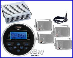 Marine Boat Bluetooth AUX USB Radio, 400W Amplifier, Antenna, 3.5 Box Speakers