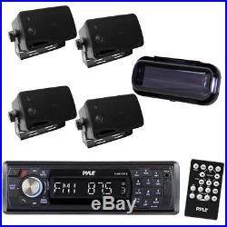 Marine Boat MP3 AM/FM Radio System & Bluetooth +4 New Black Box Speakers & Cover