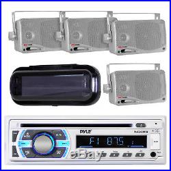 Marine Boat MP3 AM/FM Radio System & Bluetooth 4 New Silver Box Speakers & Cover