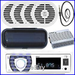 Marine Boat MP3 USB SD AUX iPod Radio & Cover + 400W Amp With4 Speakers /Antenna