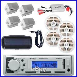 Marine Boat Radio MP3/USB/SD/AUX iPod Receiver with Cover Shield, 8 Speaker, Amp