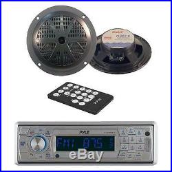 Marine Boat Yacht CD MP3 SD USB AM/FM Radio/ Wireless Bluetooth & 2 Speakers Pkg