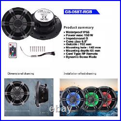 Marine Digital Media Bluetooth Receiver + 6.5 Black RGB Waterproof Boat Speaker
