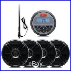 Marine Gauge Bluetooth Radio+2 pairs 6.5 Boat Outdoor speakers+Marine Aerial