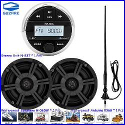 Marine Stereo Bluetooth Audio + 6.5 Waterproof Speakers + Boat Radio Antenna