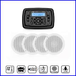 Marine Stereo Radio Bluetooth Audio System Unit + 2 Pairs 4 120W Boat Speakers