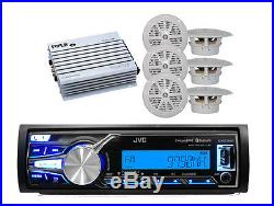New Boat Marine JVC USB Bluetooth Radio Receiver, 6 x 4 White Speakers, 400W Amp