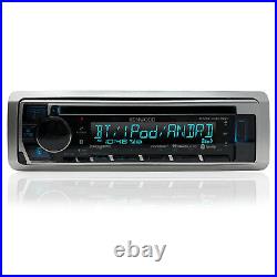New Boat Radio KMR-D375 CD Radio AUX with Pair of Silver Box Speakers, SplashCover