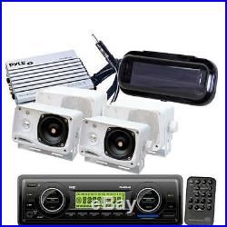 New Marine Boat MP3 USB AUX WB Radio Media Player 4 White Box Speakers +400W Amp