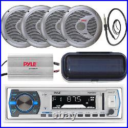New PLMRB29W Pyle Marine Radio withCover, 6.5 Speakers, Antenna, 400W Amplifier