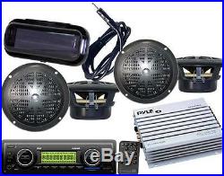 New Pyle Marine Boat MP3 AUX WB Radio Media Receiver 4 Speakers 400W Amp /Cover
