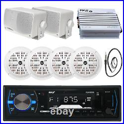 PLMRB29B Black Bluetooth USB Boat Radio, Antenna, 3.5 Box and 5.25 Speakers, Amp