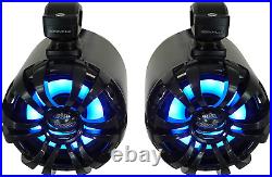 Pair WB65KLED 6.5 600W Black Marine Wakeboard LED Tower Speakers + Remote
