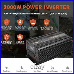 Power Inverter 2000W 4000W 12V DC to 110V 120V AC LCD Cable Car Boat RV + Remote