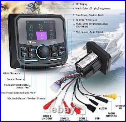 Powersports Boat Stereo Radio AM/FM Bluetooth Streaming 3 Zones, Rear View Camera