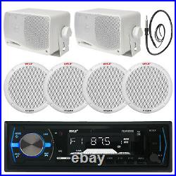 Pyle 400W 6.5 Speakers, Black Boat Bluetooth USB Radio, Antenna, 3.5 Box Speakers