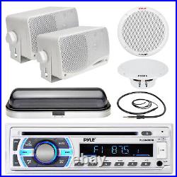 Pyle 6.5 Boat Speakers, Bluetooth USB Radio, Cover, Antenna, 3.5 Box Speakers