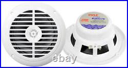 Pyle Bluetooth Boat AUX AM FM Radio, 6.5 White Speakers, Radio Cover, Antenna