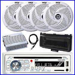 Pyle Bluetooth Marine CD Radio, Cover, Amp, Antenna, 4x 5.25 180W Boat Speakers