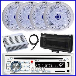 Pyle Bluetooth Marine CD Radio, Cover, Amp, Antenna, 4x 8 320W Blue LED Speaker