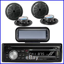 Pyle Bluetooth Marine Radio MP3/USB/SD CD AM/FM + Cover, 4x 4 Black Speakers