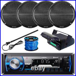 Pyle Bluetooth USB Marine Radio, 6.5 Speakers and Wire, Antenna, Radio Housing
