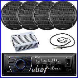 Pyle Boat Radio USB Bluetooth Stereo, Black Speakers, 4-Channel Amp, Antenna