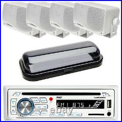 Pyle Boat Radio USB Stereo MP3 Receiver with 4x Box Speakers, Radio Cover