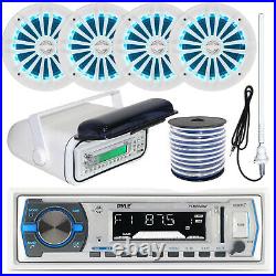 Pyle Boat Receiver, 4 x 6.5 LED Speakers, Radio Chassis, Antenna, Speaker Wire