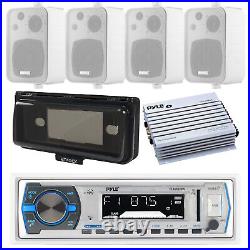 Pyle Marine Boat MP3 Stereo Player USB Input, Cover, 400W Amp, 4x Box Speakers
