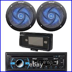 Pyle Marine CD Radio, 2x 5.25 180W Blue Flash LED Boat Speakers, Cover (Black)