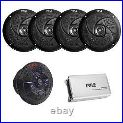 Pyle Marine Wireless Bluetooth Receiver, Amp, 4x 8'' 320W Boat Black Speakers